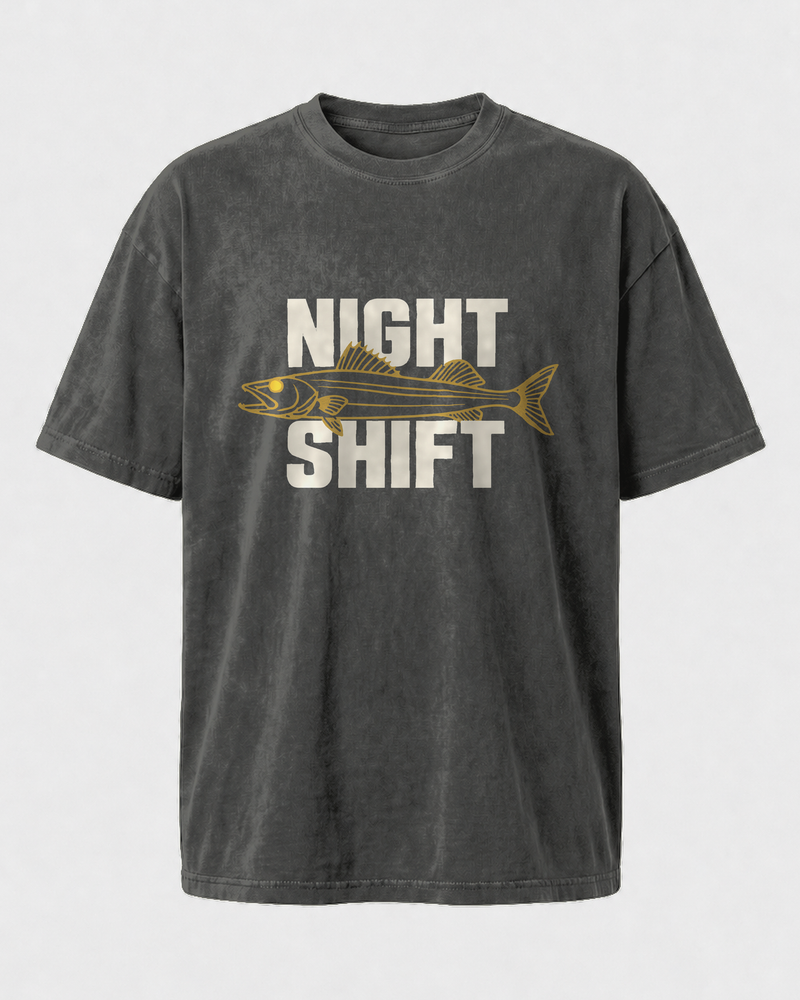 Night Shift washed tee — washed black, front