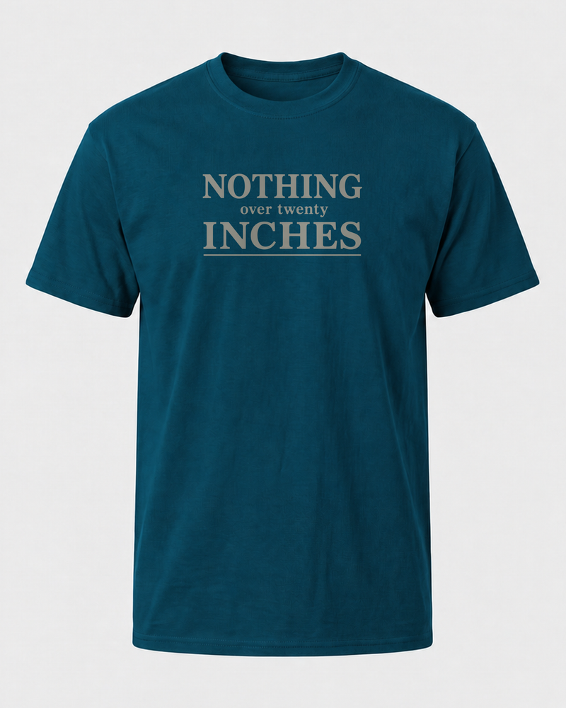 Nothing Over Twenty Inches Stacked tee — midnight navy, front