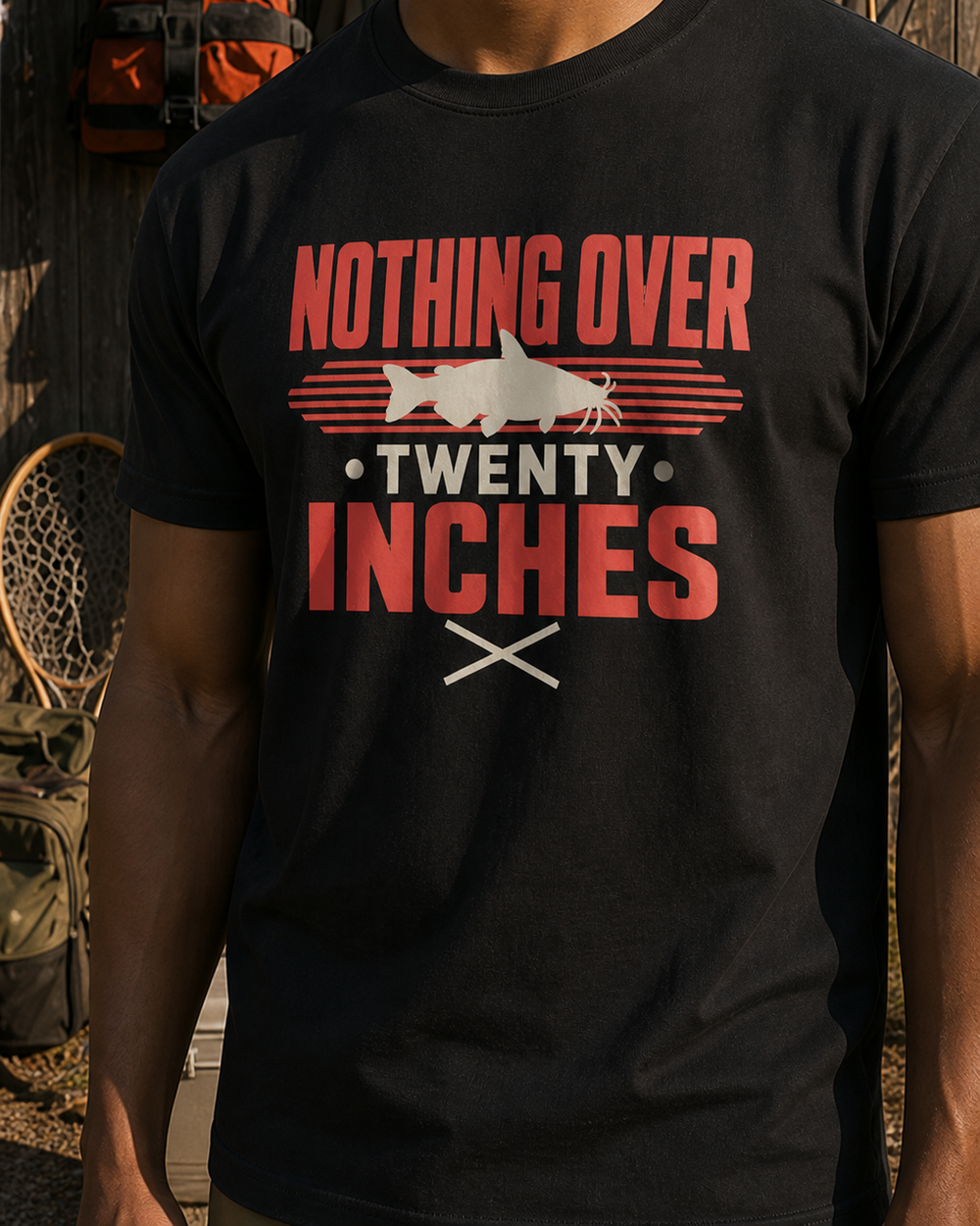 Nothing Over Twenty Inches Two Tone tee — black, worn, side