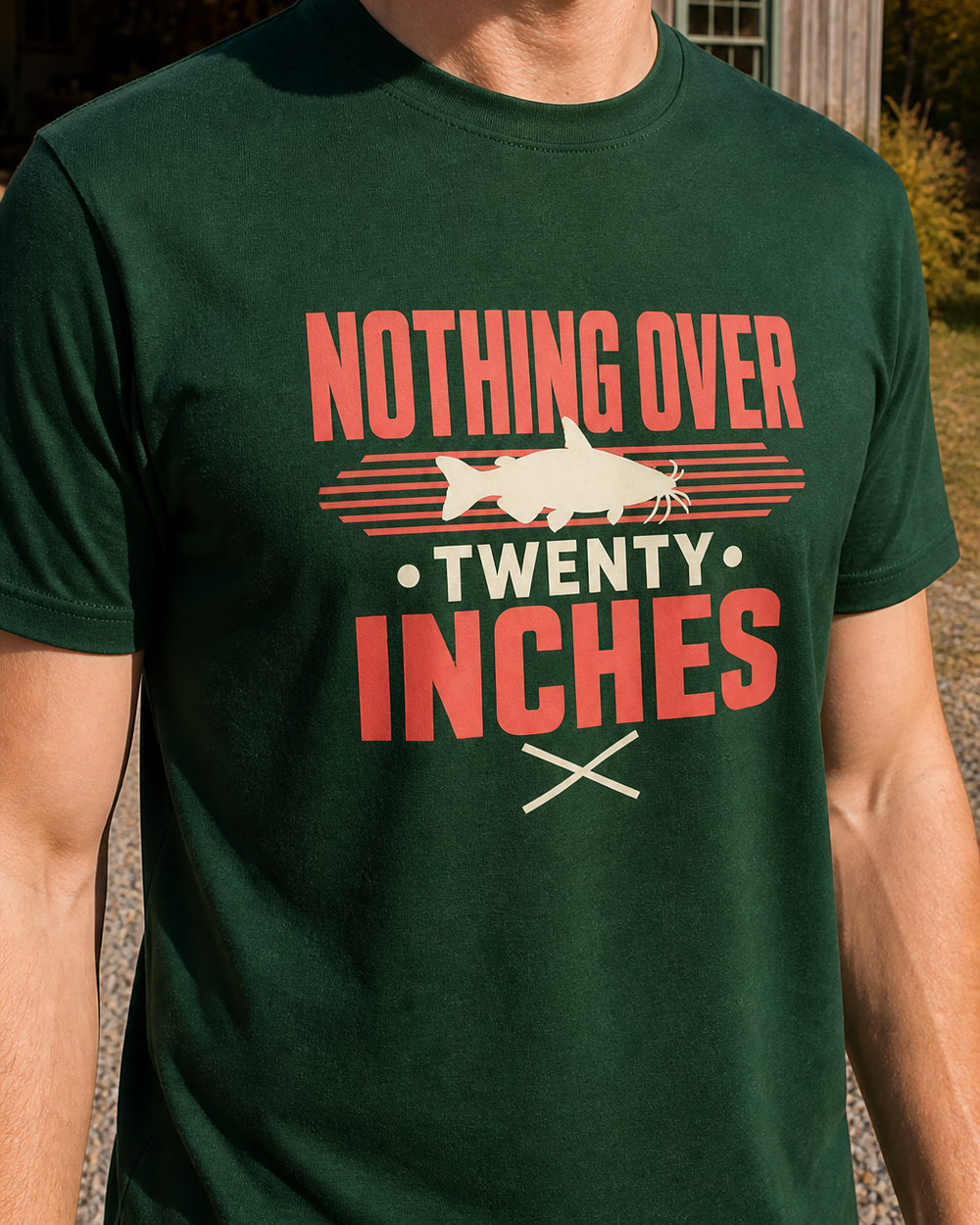 Nothing Over Twenty Inches Two Tone tee — forest, worn, side