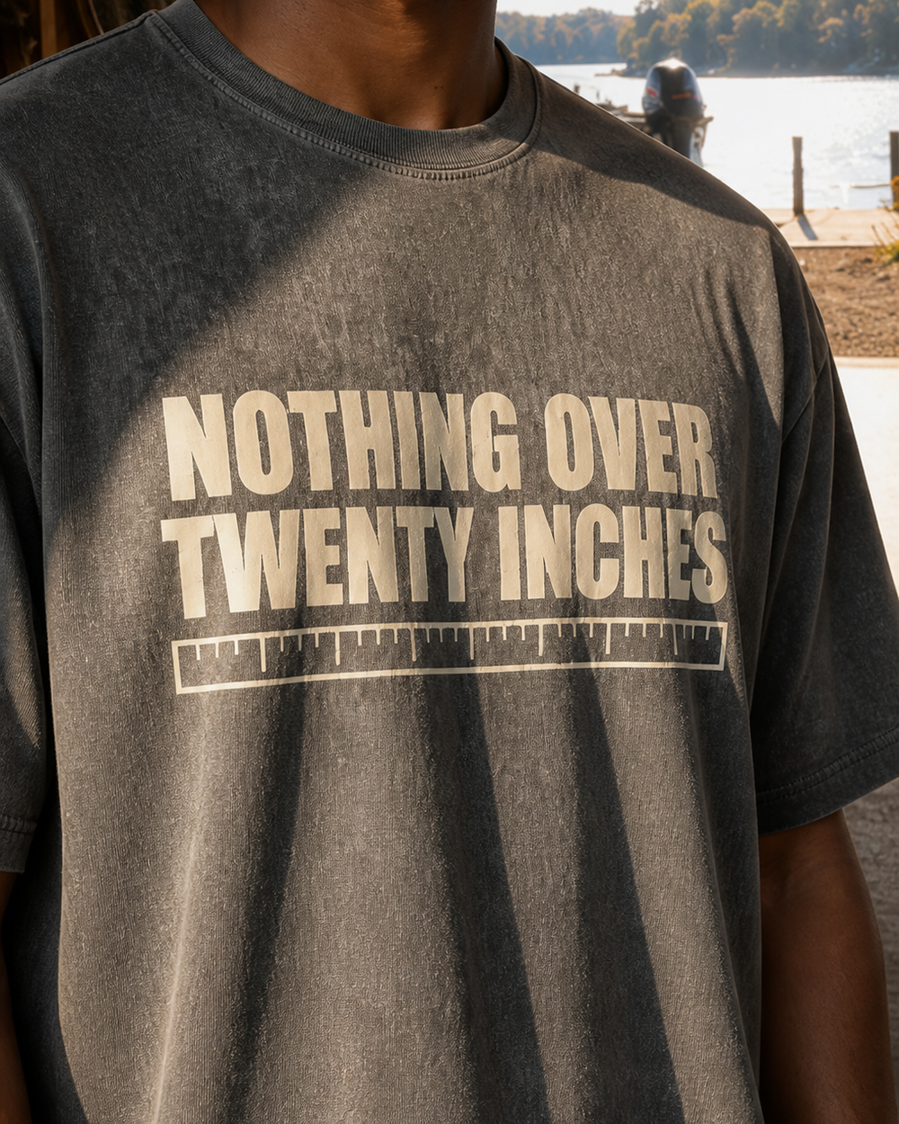 Nothing Over Twenty Inches washed tee — washed black, worn, side