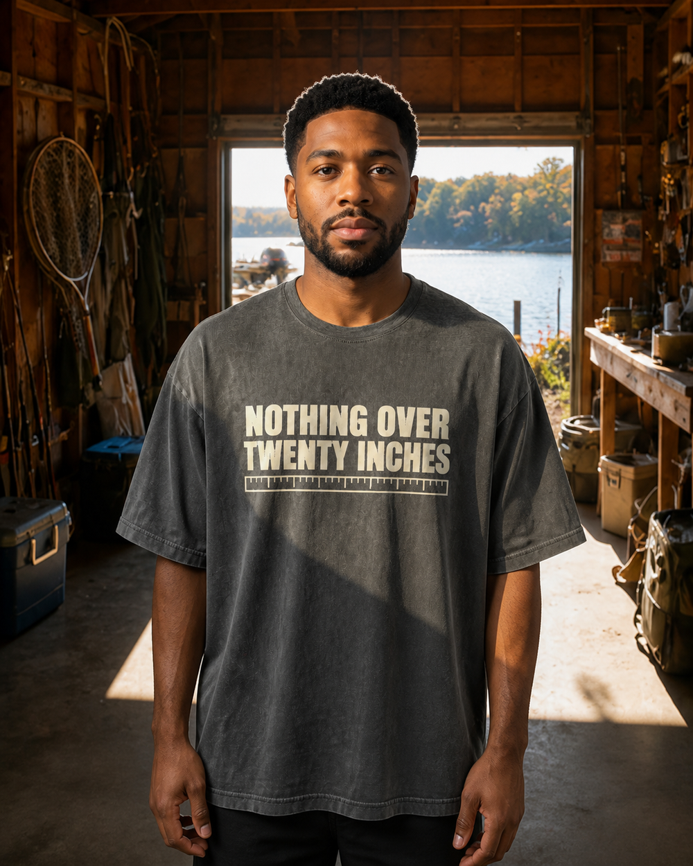 Nothing Over Twenty Inches washed tee — washed black, worn, front