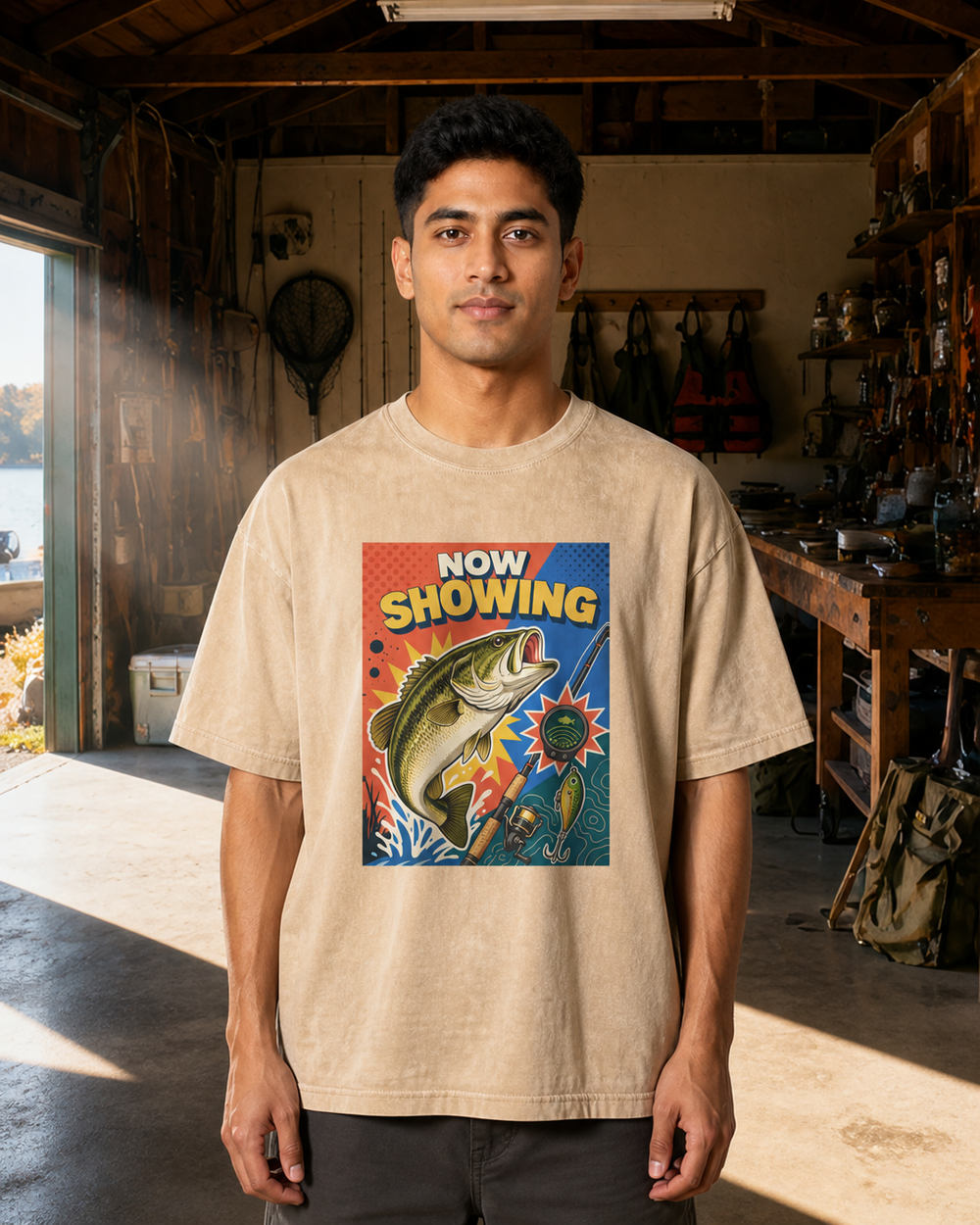 Now Showing washed tee — washed bone, worn, front