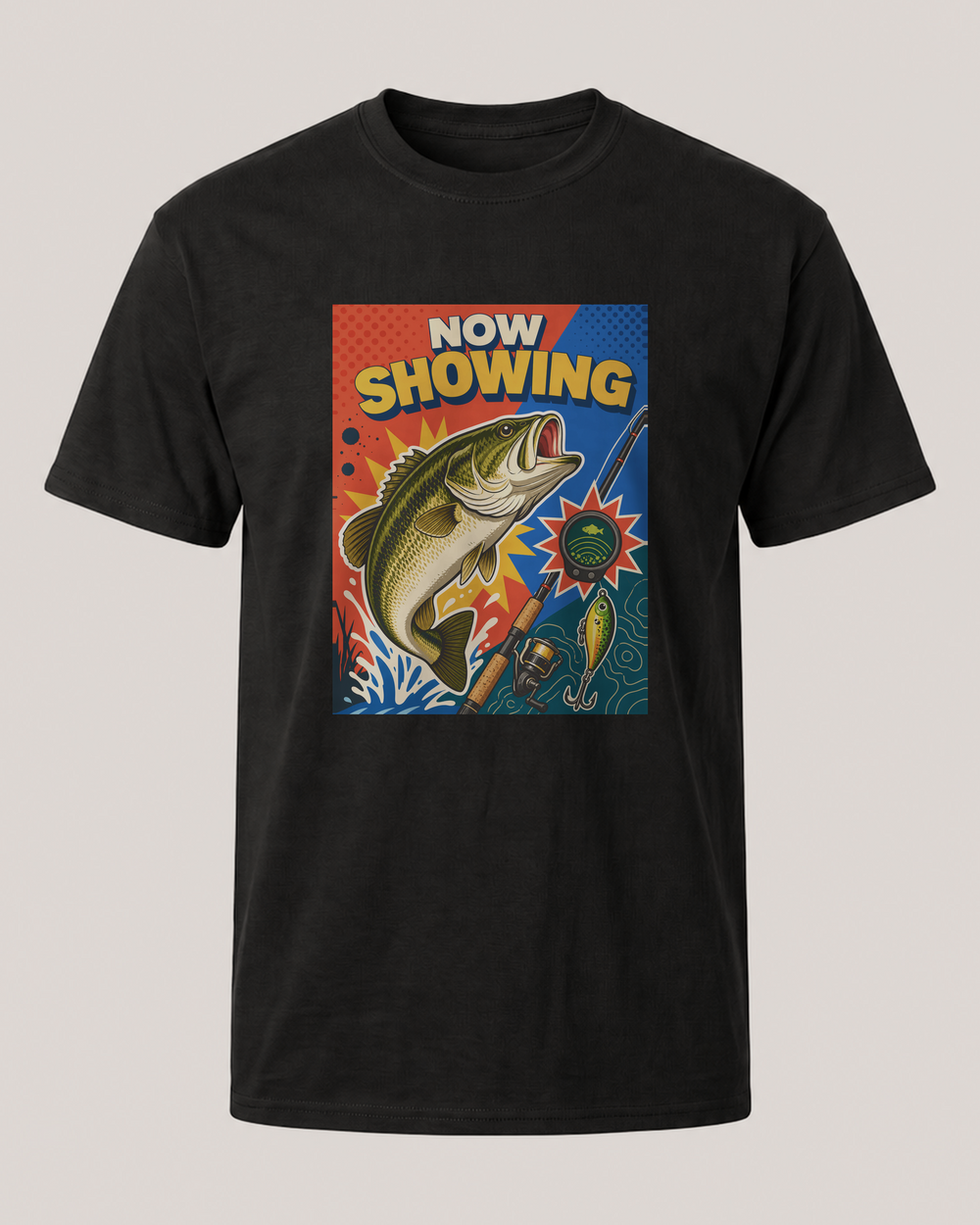 Now Showing tee — black, front
