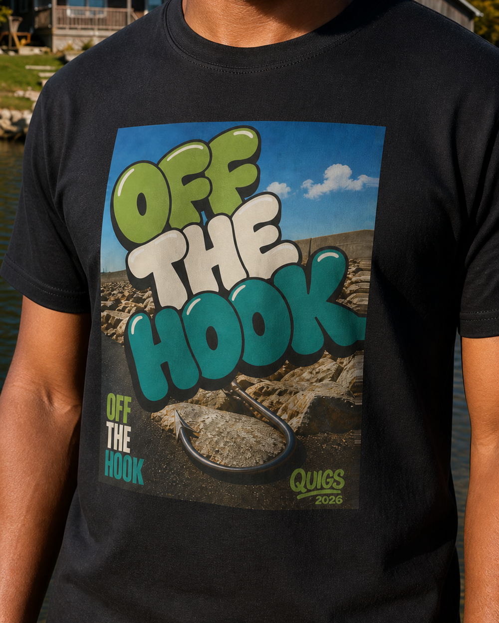 Off The Hook tee — black, worn, side