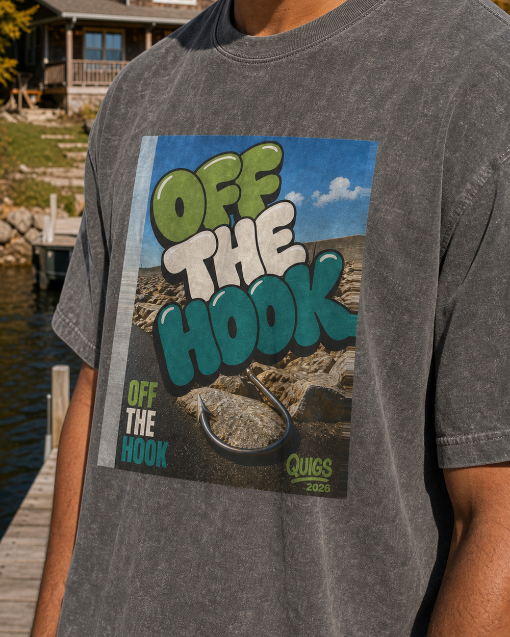 Off The Hook washed tee — washed black, worn, side