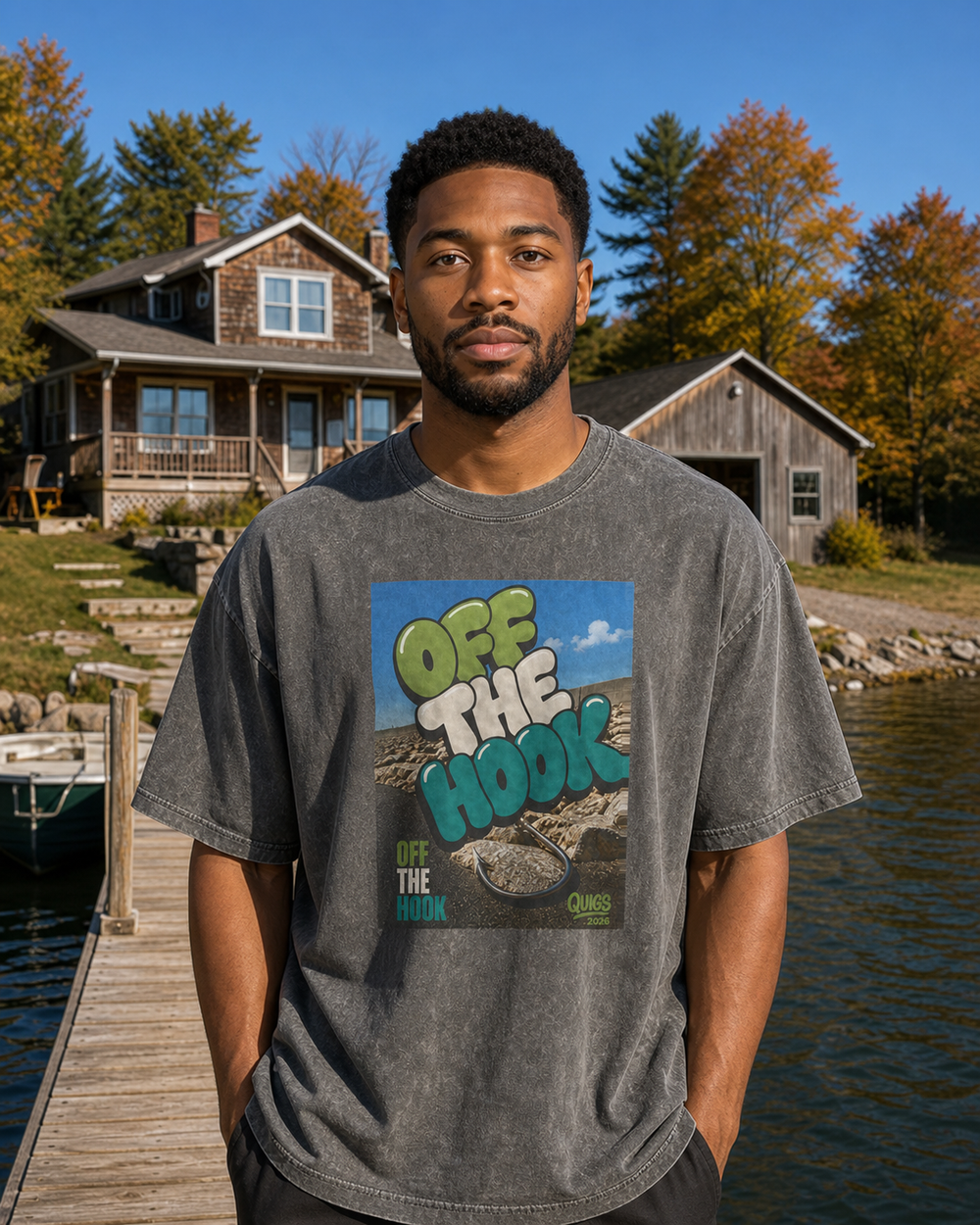 Off The Hook washed tee — washed black, worn, front