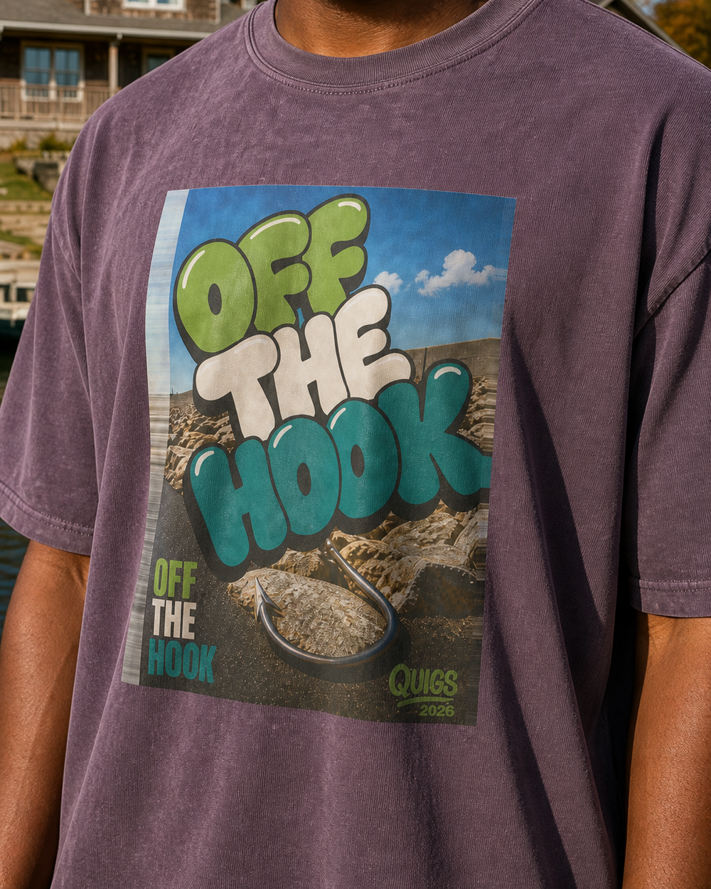 Off The Hook washed tee — washed violet, worn, side