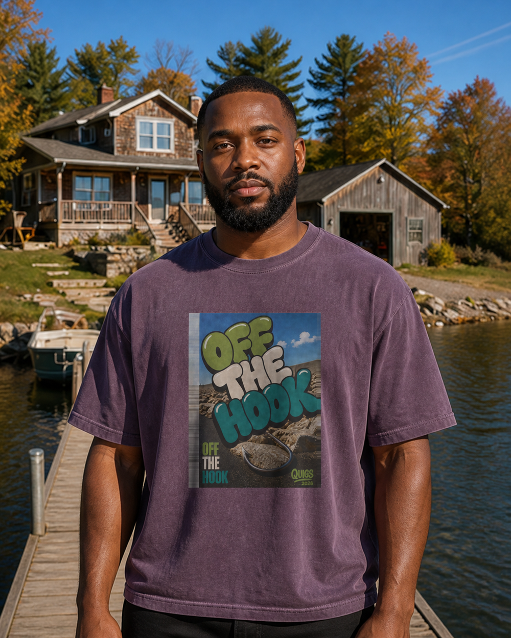 Off The Hook washed tee — washed violet, worn, front