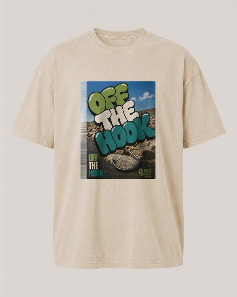 Off The Hook washed tee — washed bone, front