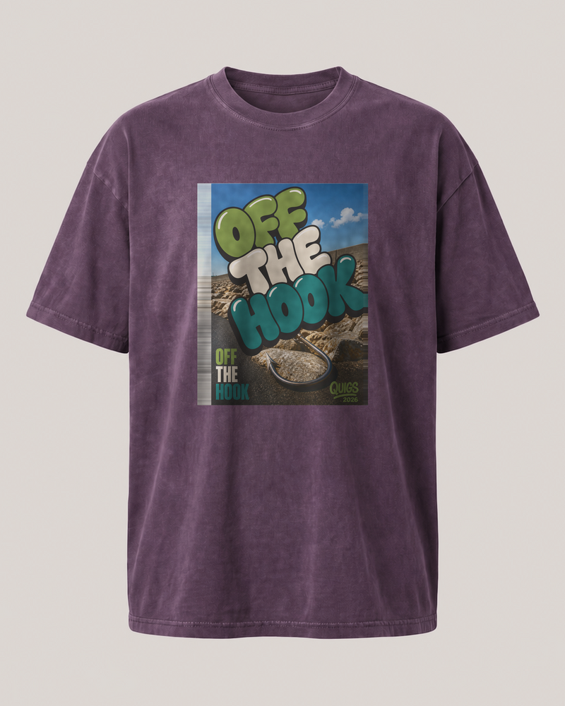 Off The Hook washed tee — washed violet, front