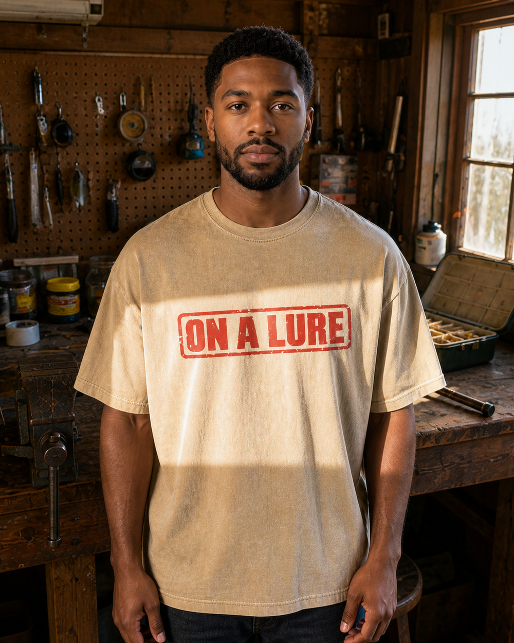 On A Lure washed tee — washed bone, worn, front