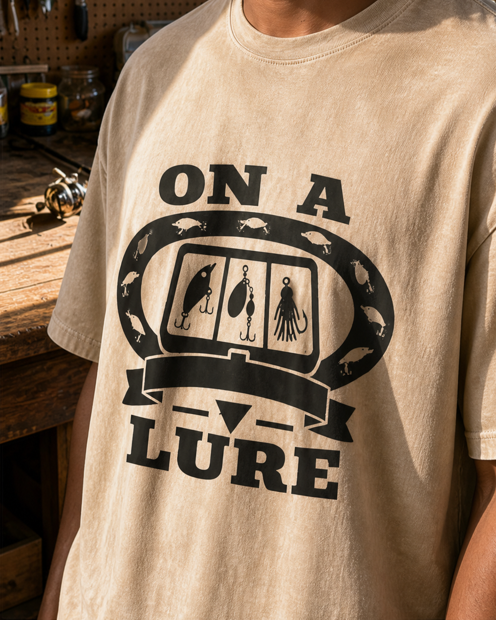 On A Lure Heritage washed tee — washed bone, worn, side