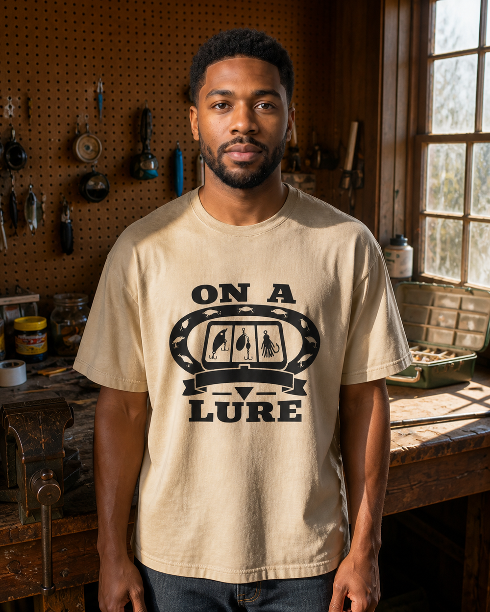 On A Lure Heritage washed tee — washed bone, worn, front