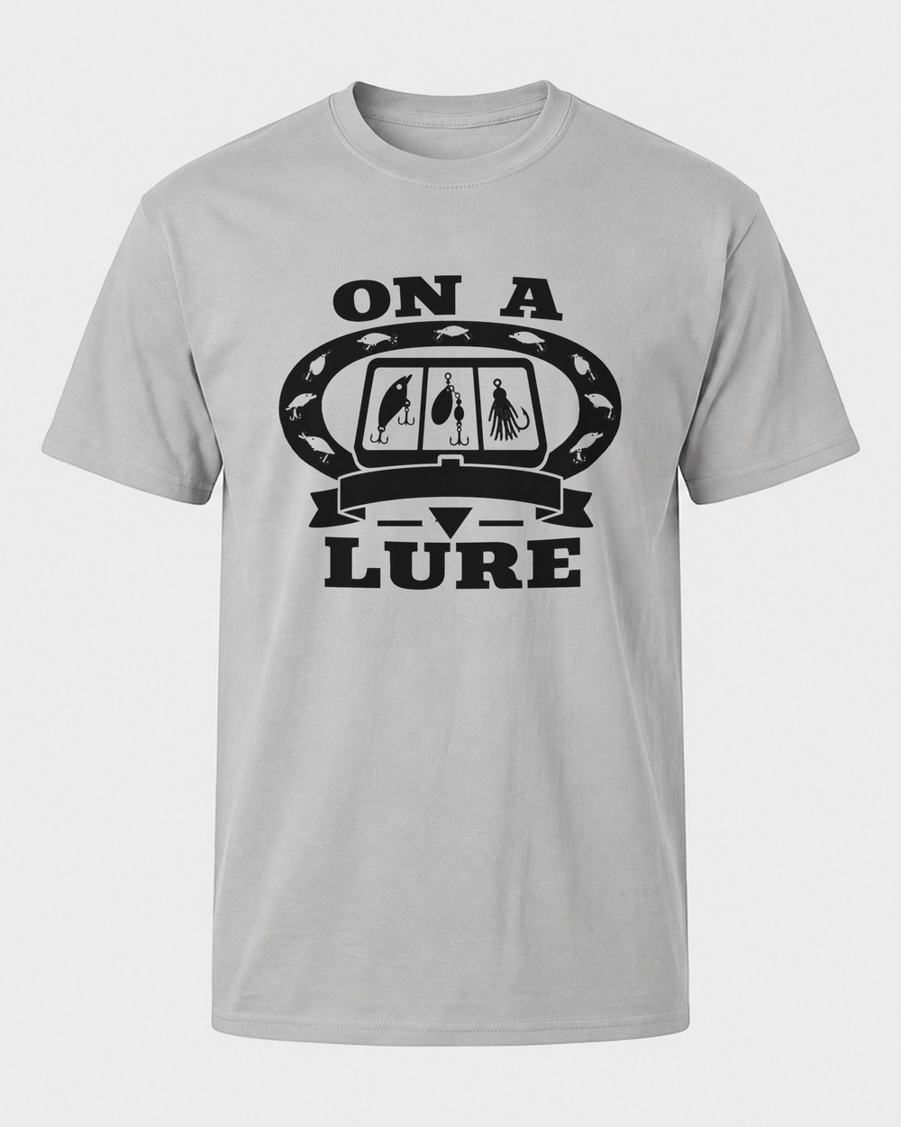 On A Lure Heritage tee — sports grey, front