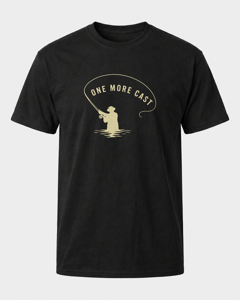 One More Cast Loop tee — black, front