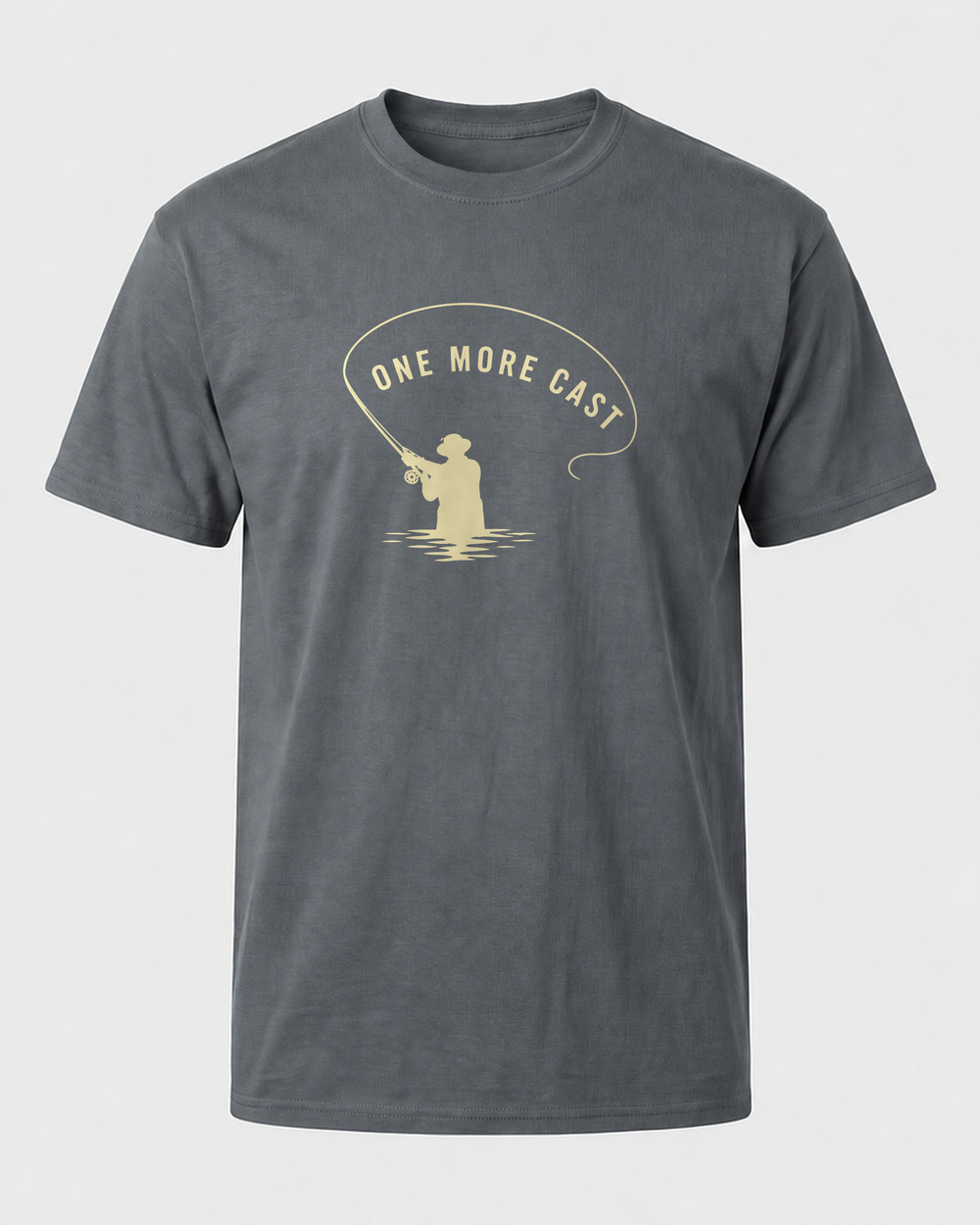 One More Cast Loop tee — charcoal, front