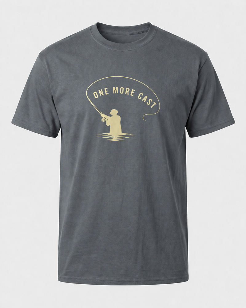 One More Cast Loop tee — charcoal, front