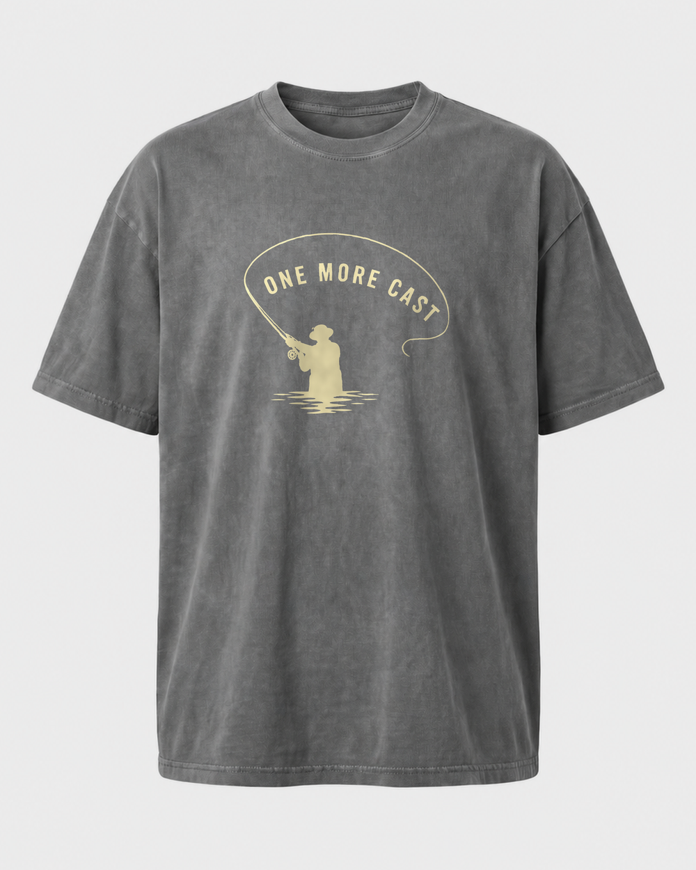 One More Cast Loop washed tee — washed charcoal, front
