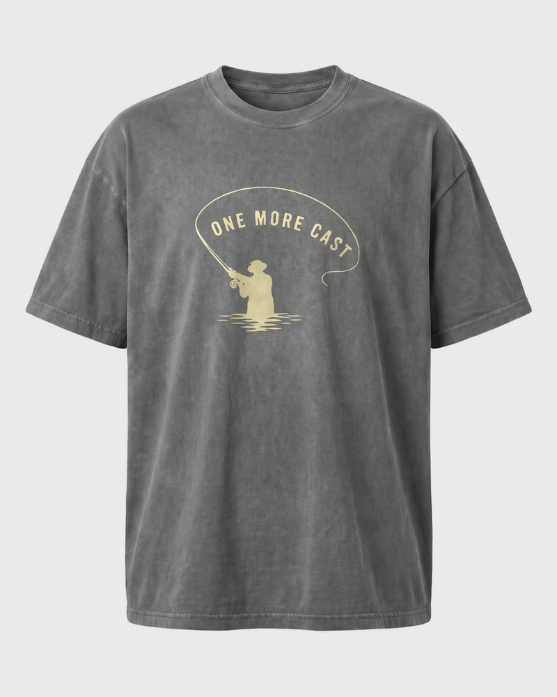 One More Cast Loop washed tee — washed charcoal, front