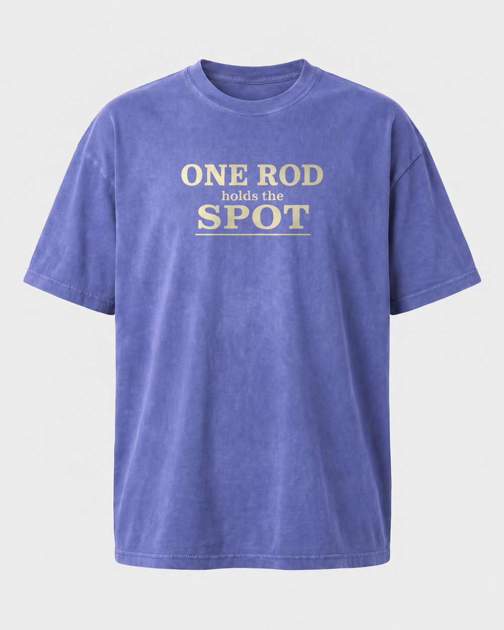 One Rod Holds The Spot Stacked washed tee — washed blue, front