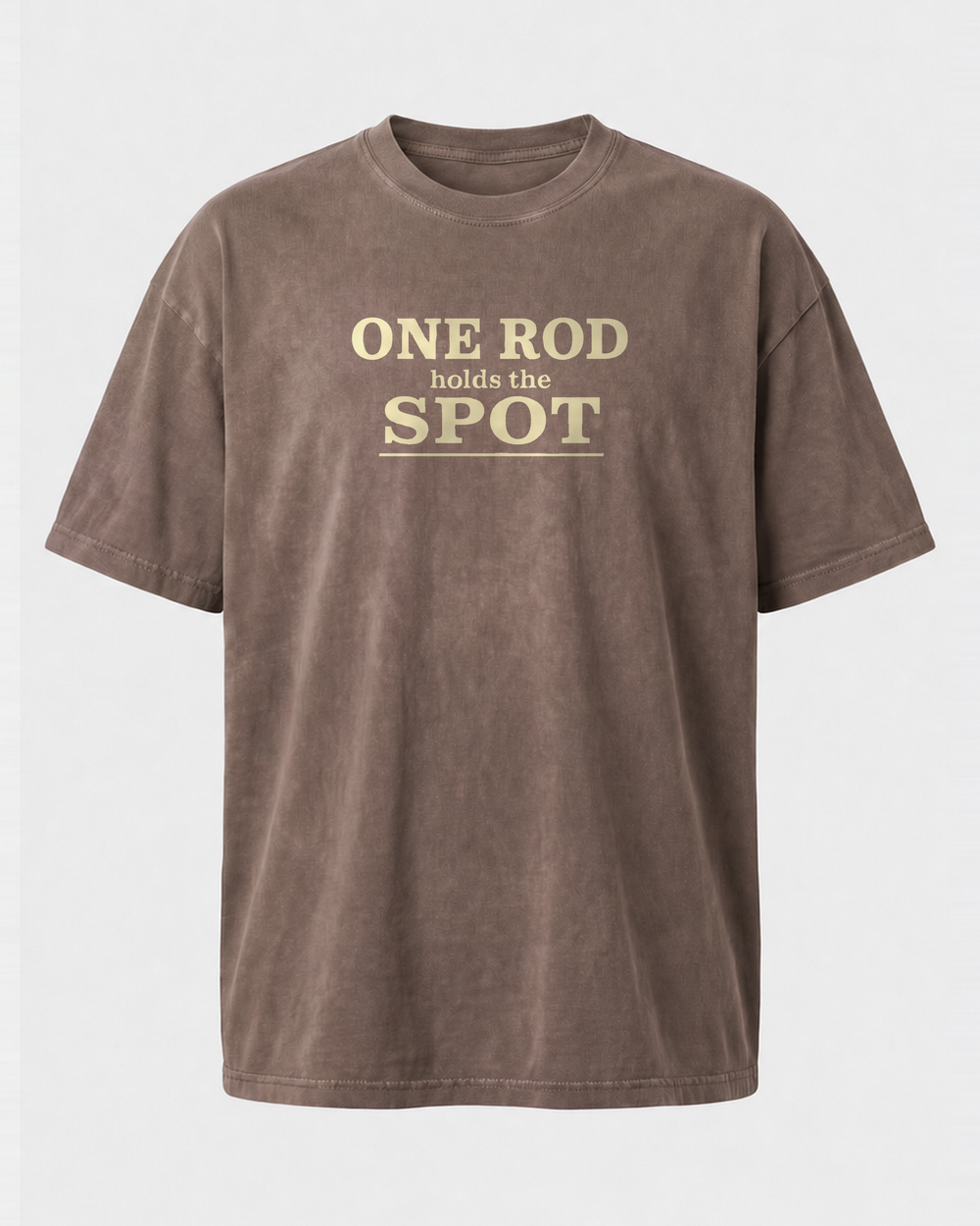 One Rod Holds The Spot Stacked washed tee — washed coffee, front