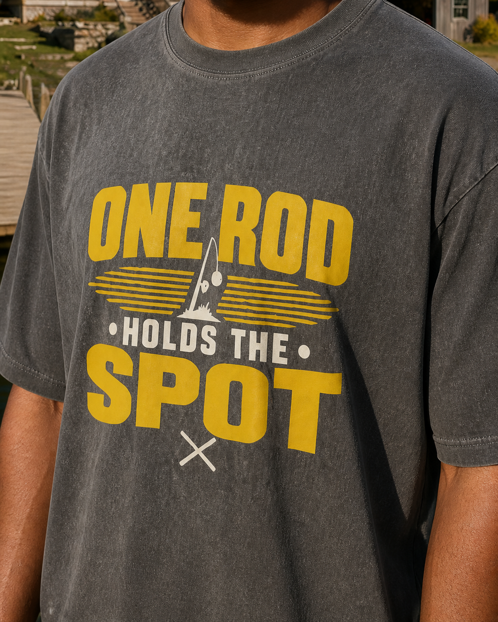 One Rod Holds The Spot Two Tone washed tee — washed black, worn, side
