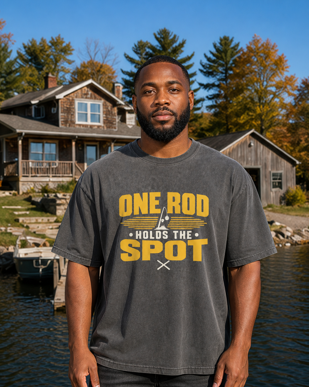 One Rod Holds The Spot Two Tone washed tee — washed black, worn, front