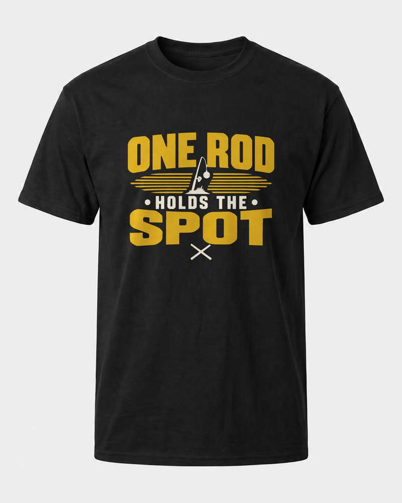 One Rod Holds The Spot Two Tone tee — black, front