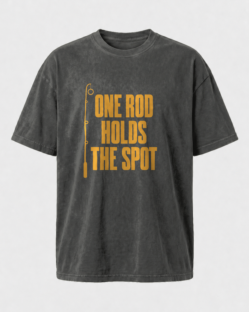 One Rod Holds The Spot washed tee — washed black, front