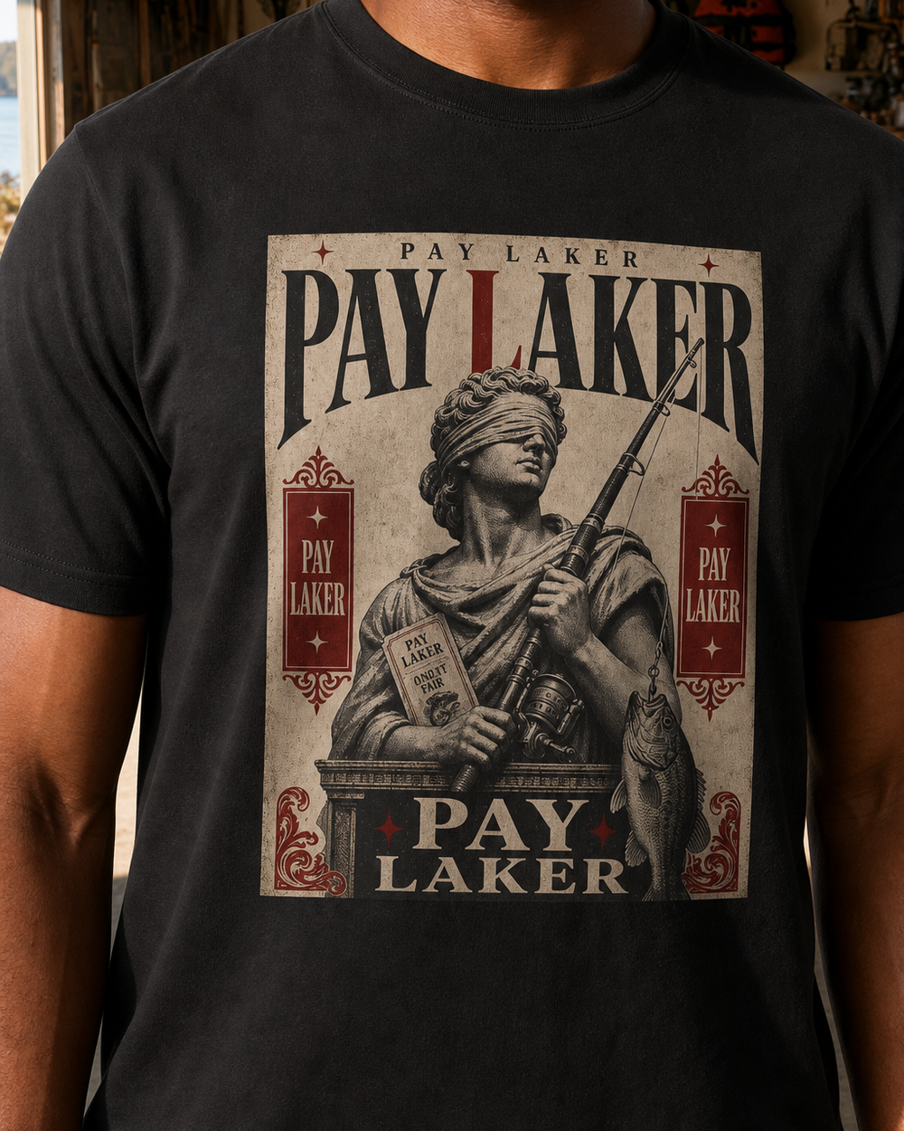 Pay Laker tee — black, worn, side