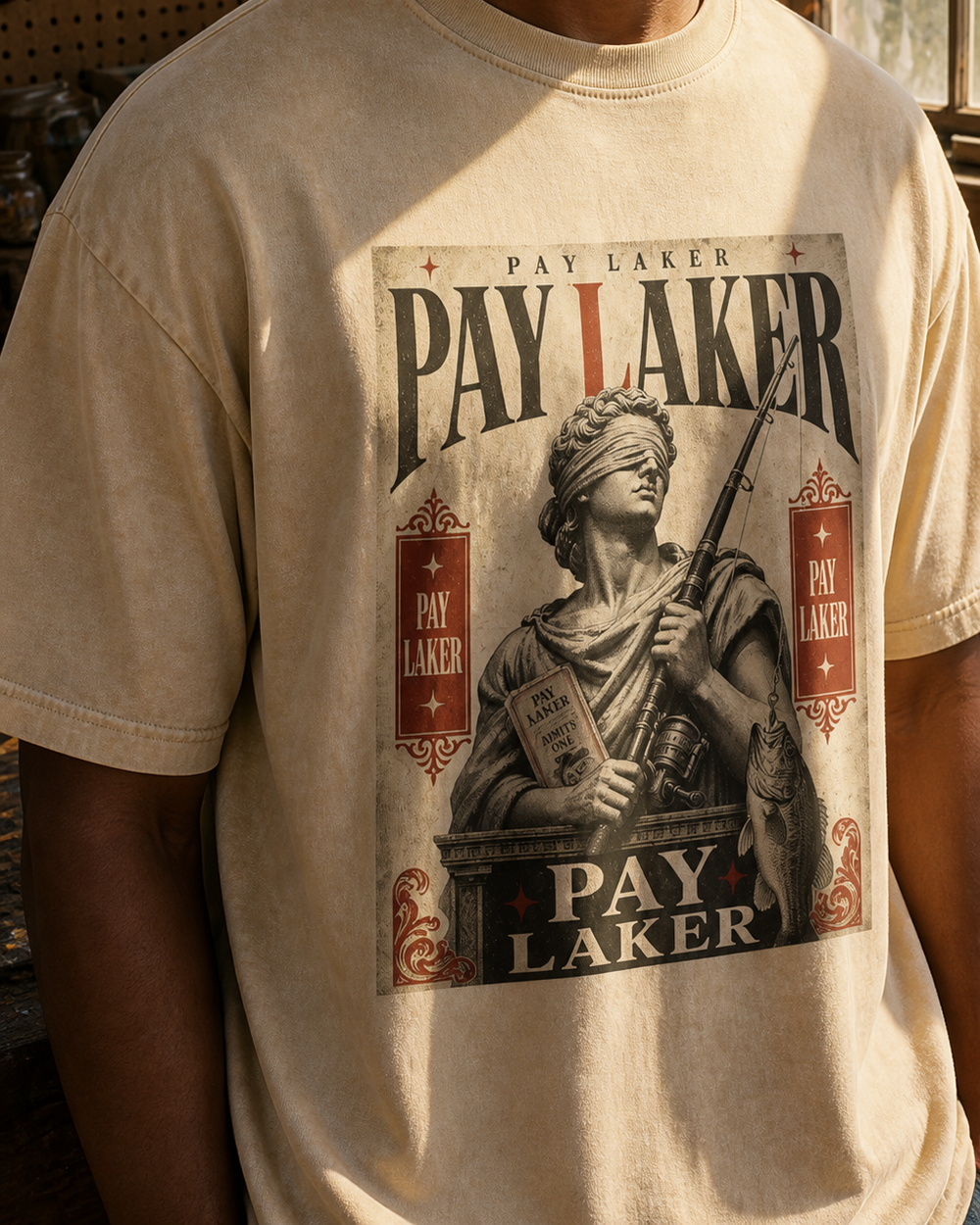 Pay Laker washed tee — washed bone, worn, side