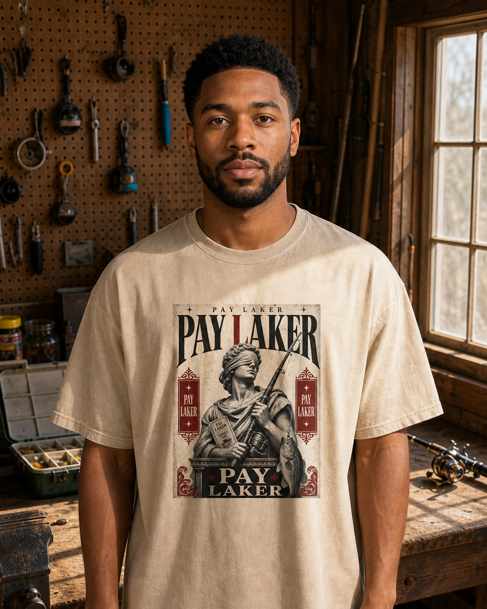 Pay Laker washed tee — washed bone, worn, front
