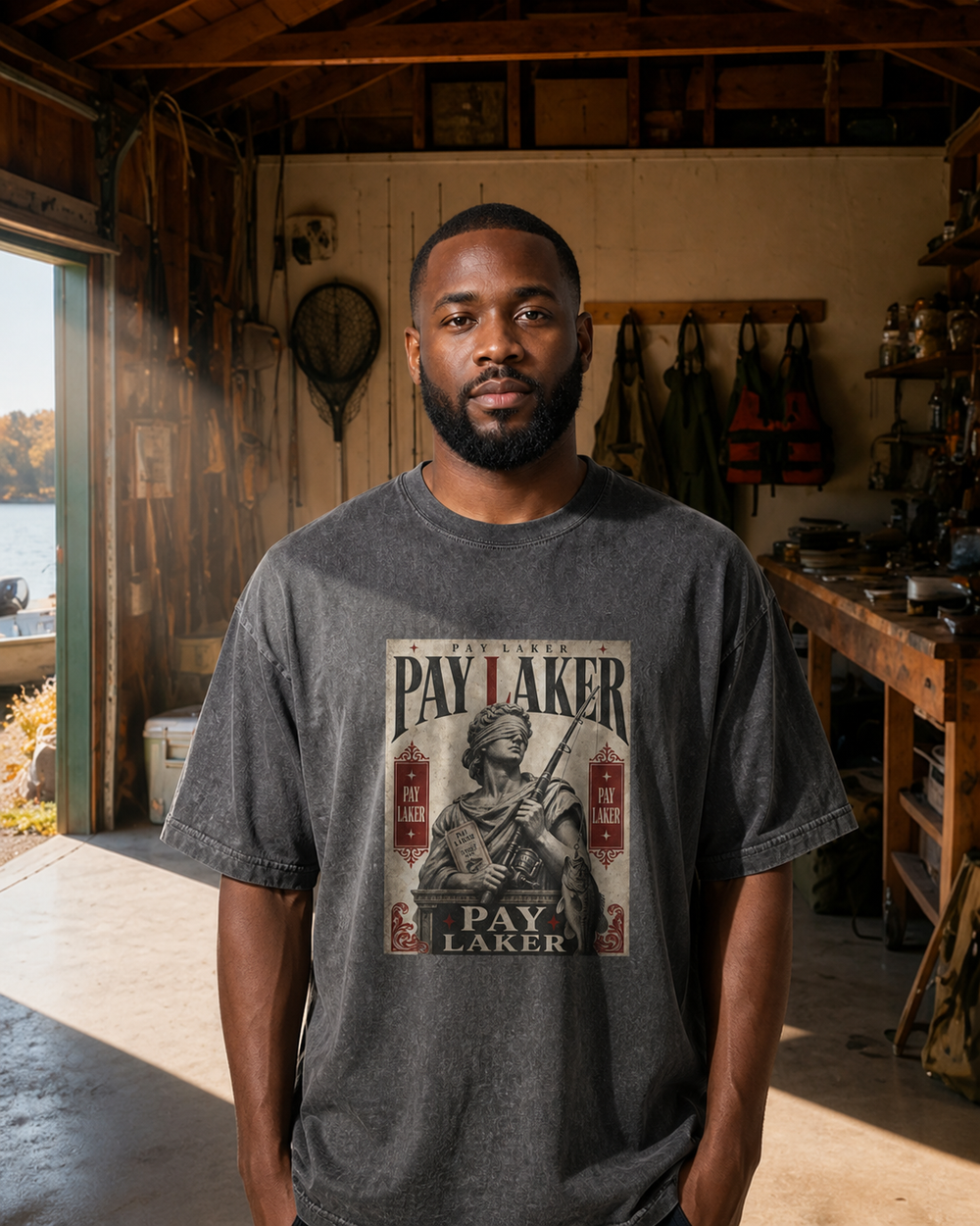 Pay Laker washed tee — washed black, worn, front