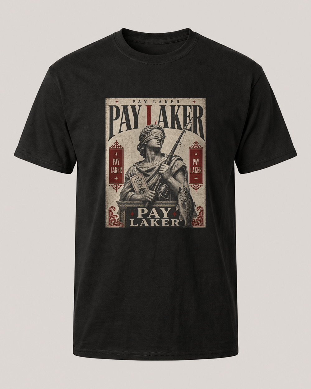 Pay Laker tee — black, front