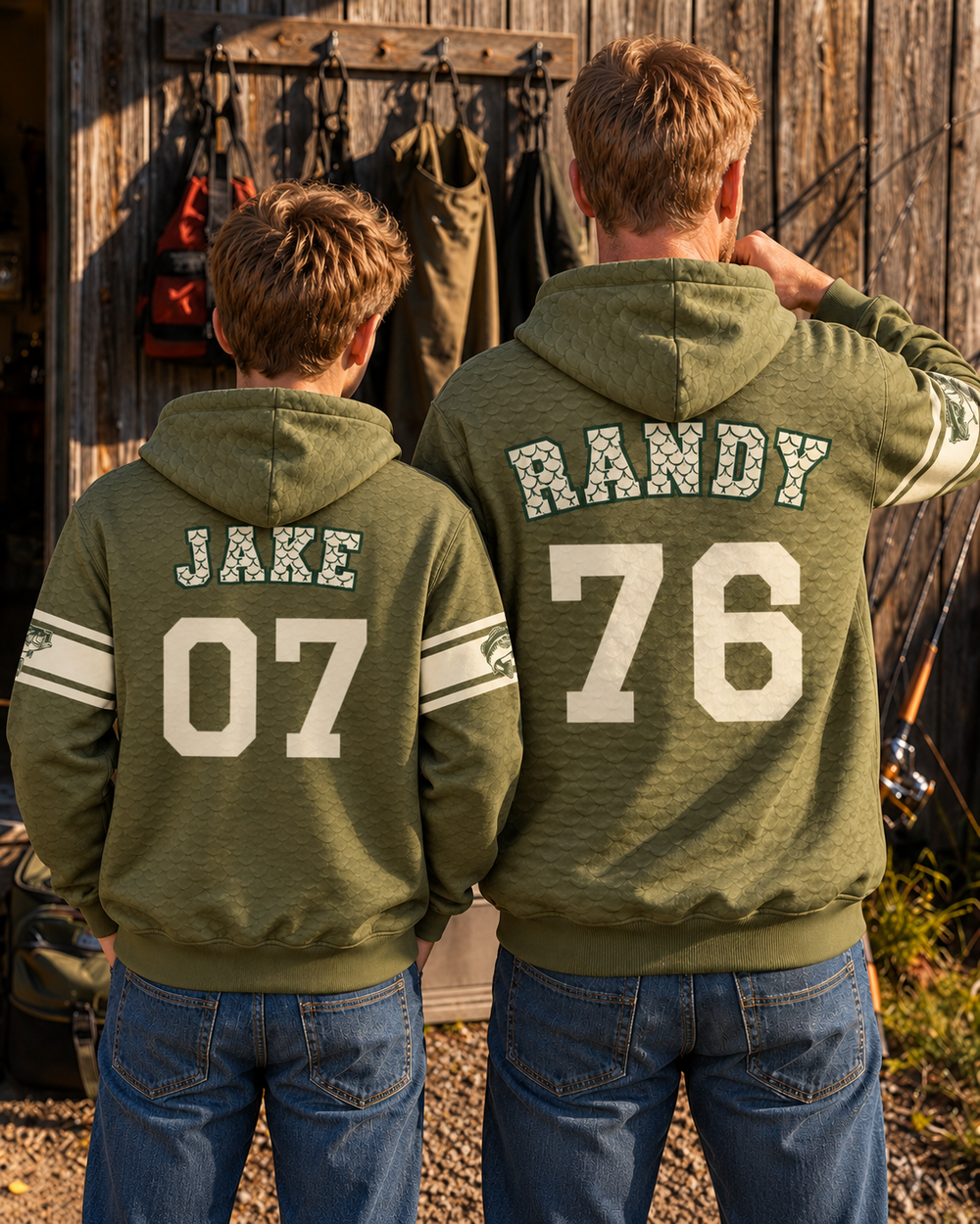 Personalized Angler Jersey All-Over Print Hoodie — two people, back