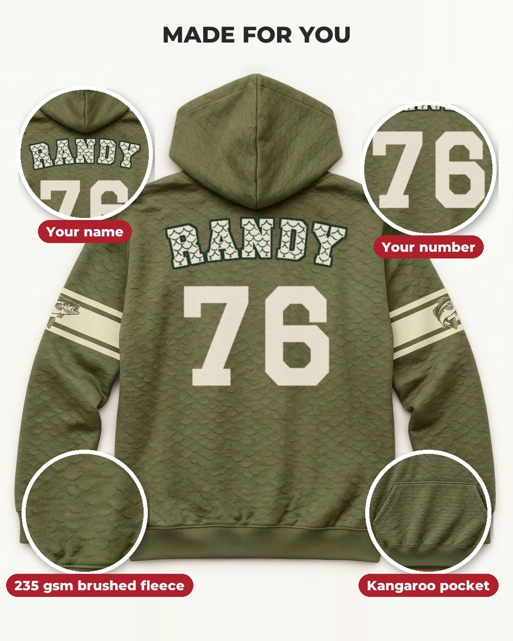 Personalized Angler Jersey All-Over Print Hoodie — details