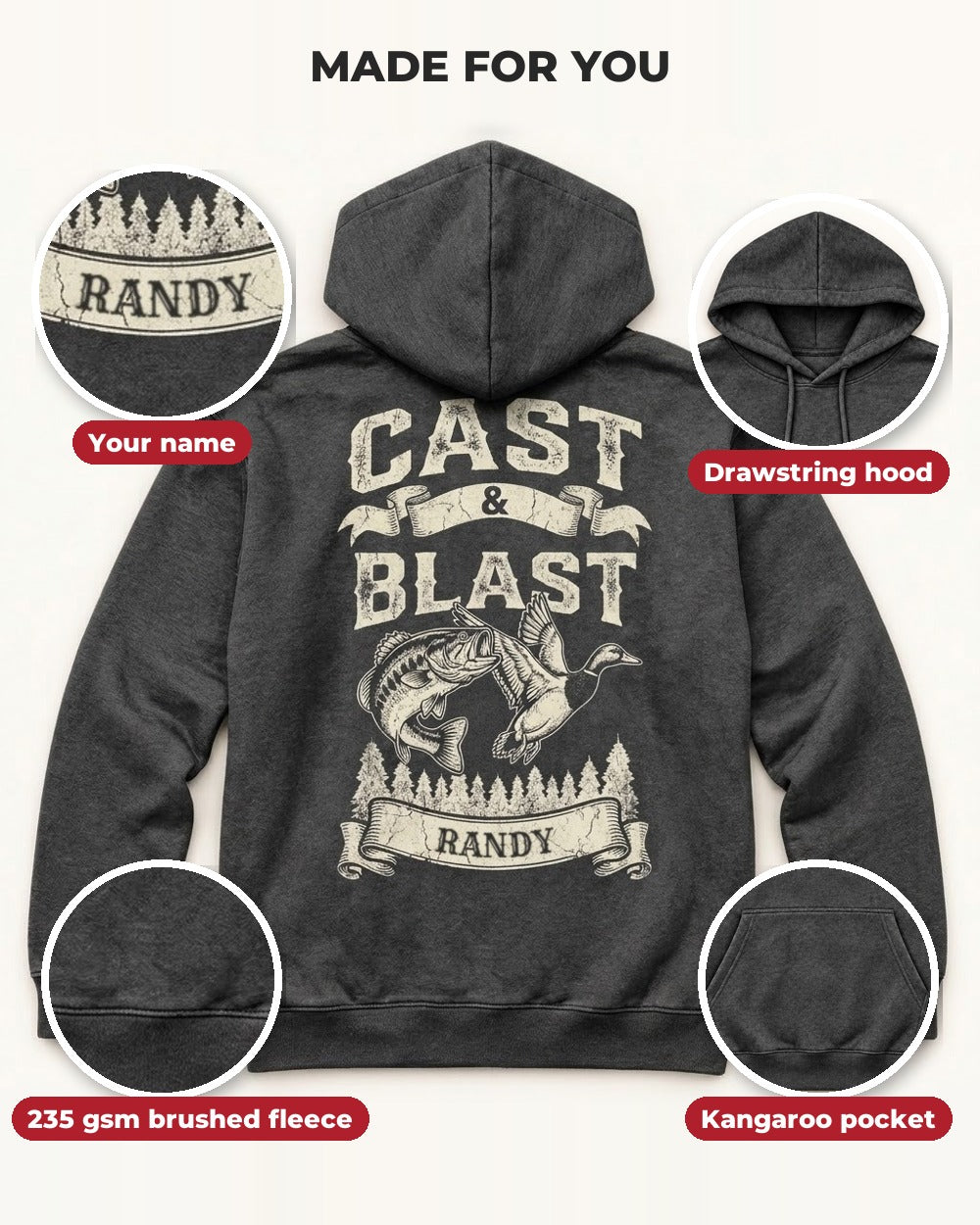 Personalized Cast & Blast All-Over Print Hoodie — details