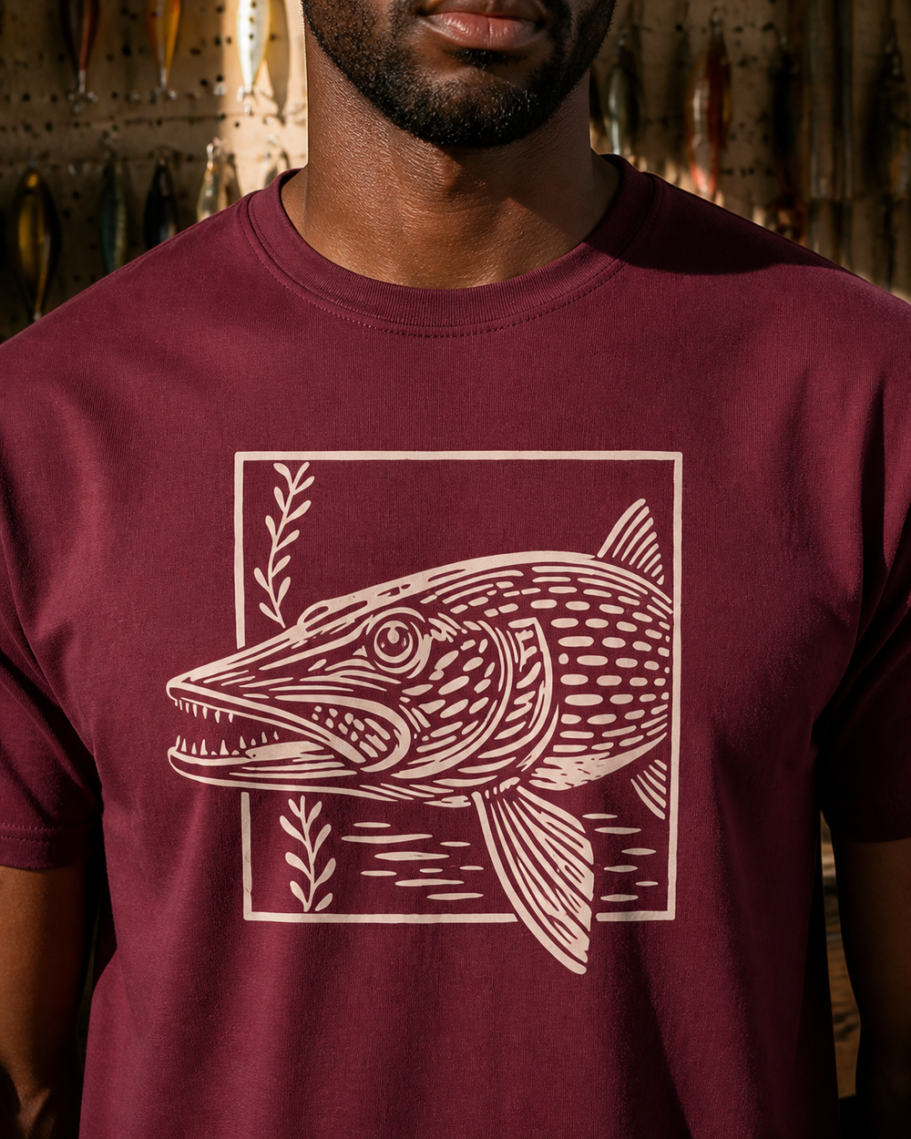 Pike Breaking Frame tee — maroon, worn, side