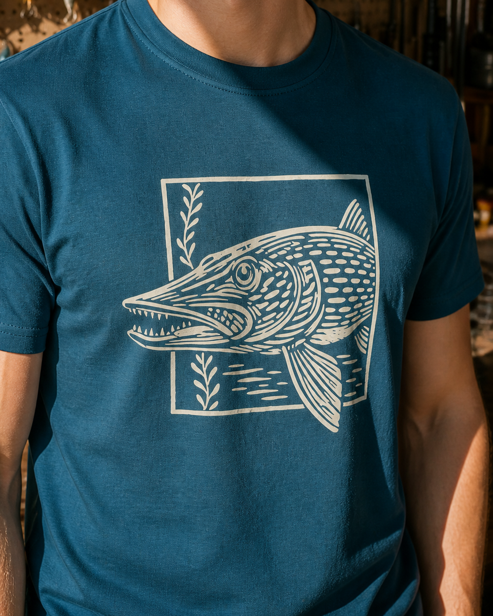 Pike Breaking Frame tee — midnight navy, worn, side