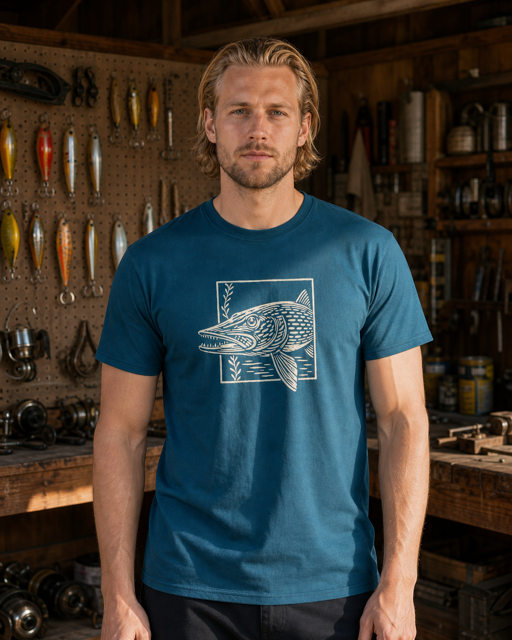 Pike Breaking Frame tee — midnight navy, worn, front
