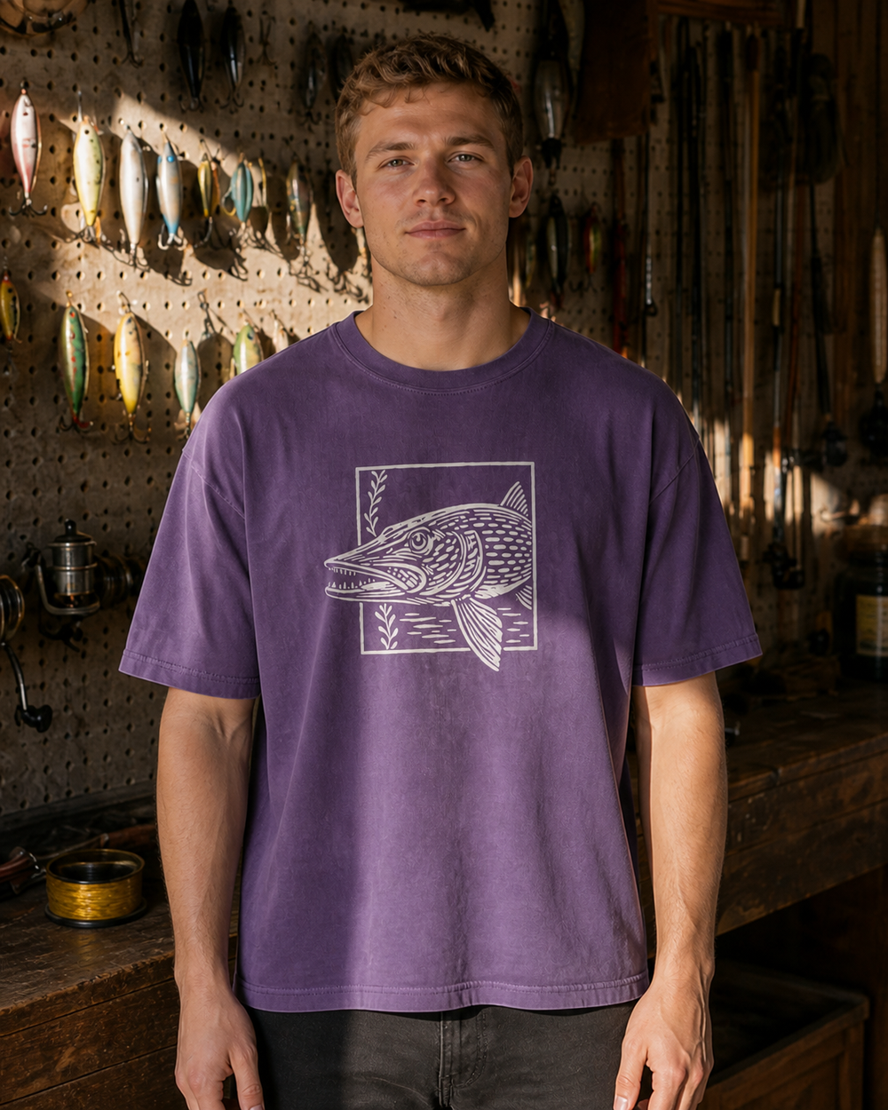 Pike Breaking Frame washed tee — washed violet, worn, front