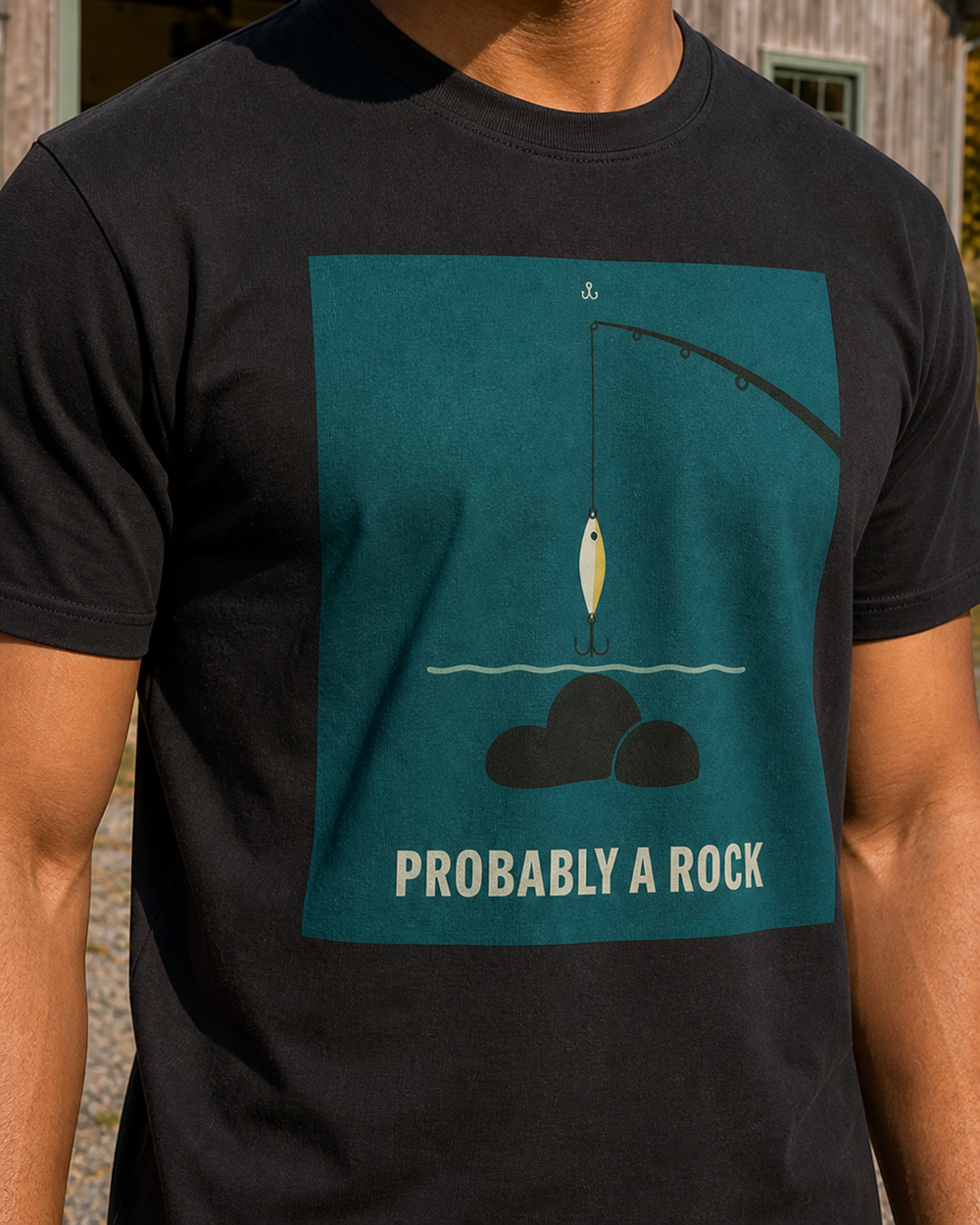 Probably A Rock tee — black, worn, side