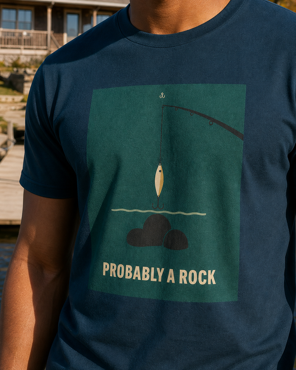 Probably A Rock tee — midnight navy, worn, side