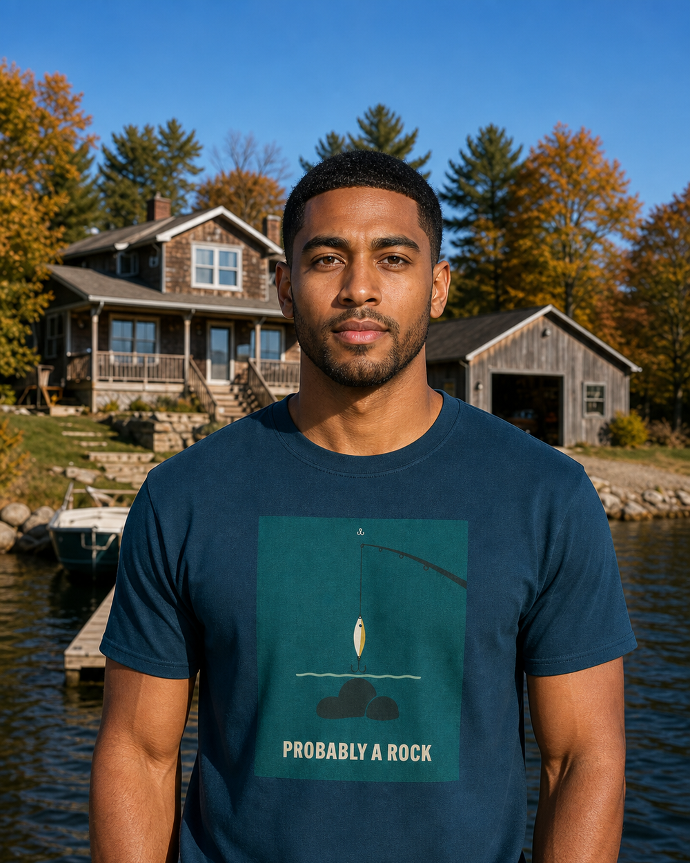 Probably A Rock tee — midnight navy, worn, front