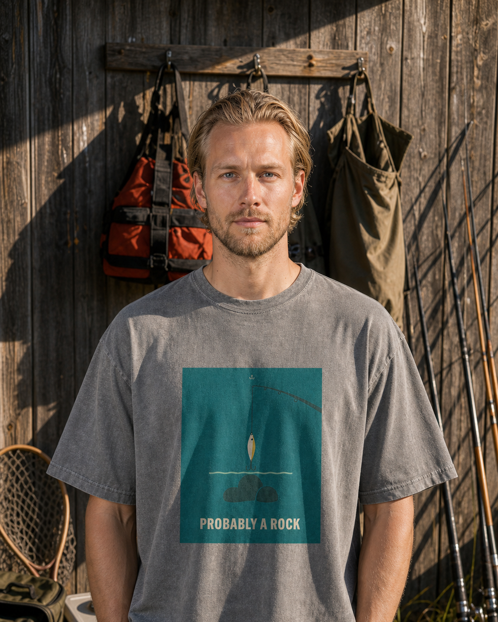 Probably A Rock washed tee — washed charcoal, worn, front