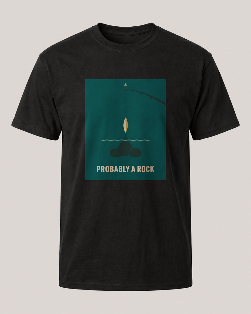 Probably A Rock tee — black, front