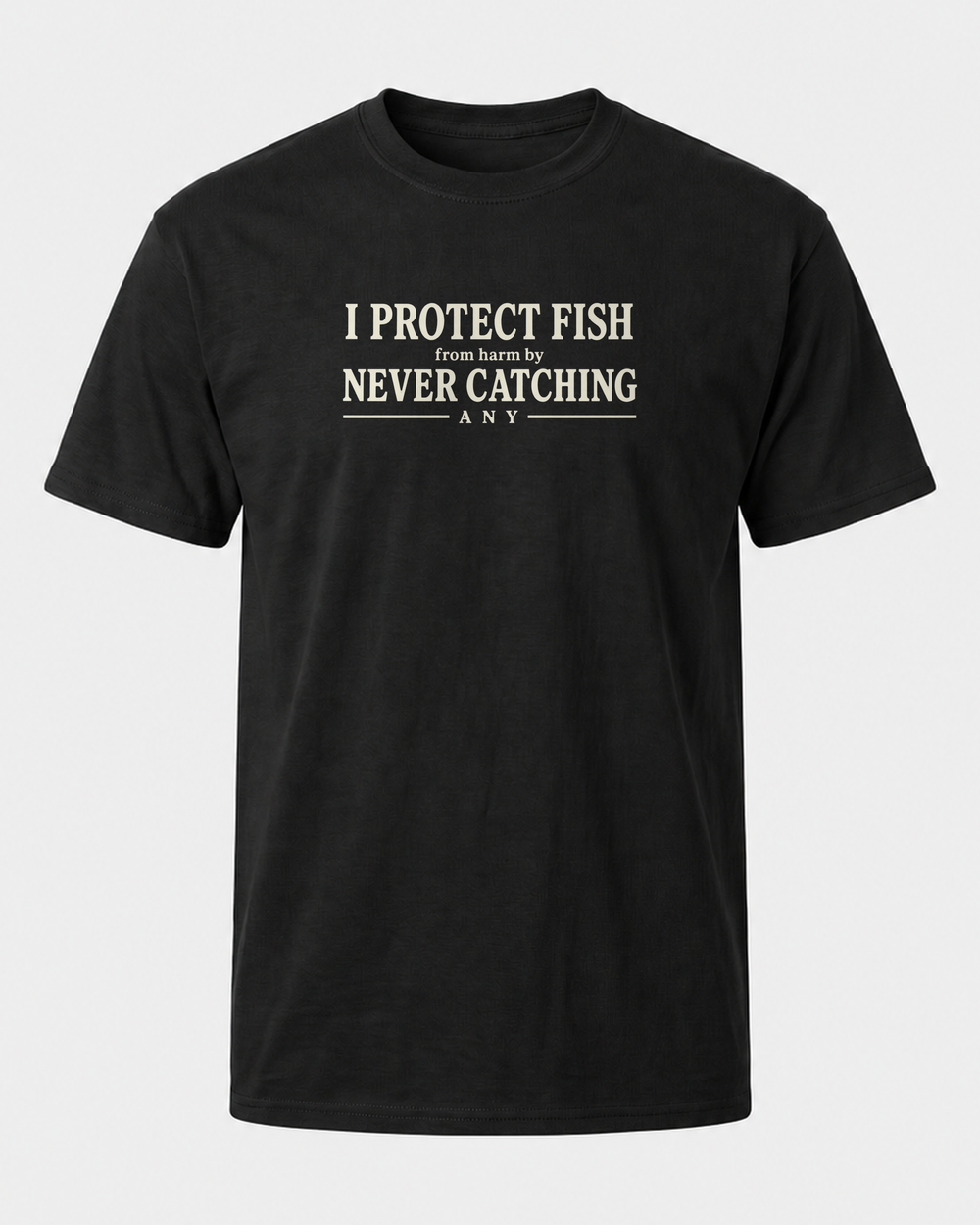 Protect Fish tee — black, front