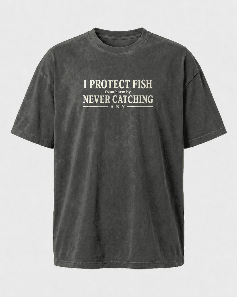 Protect Fish washed tee — washed black, front