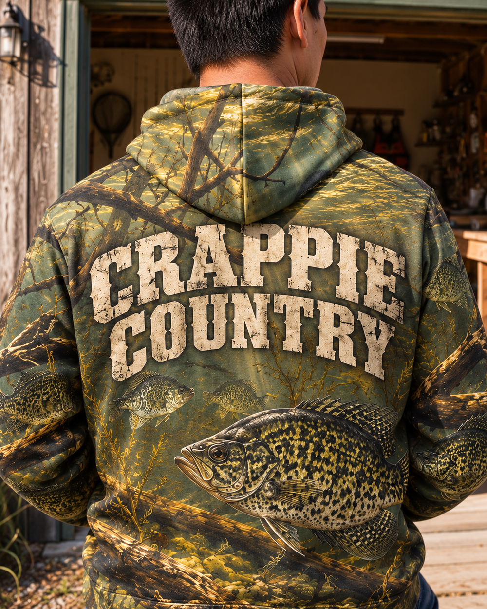 Crappie Country All-Over Print Hoodie — back close-up